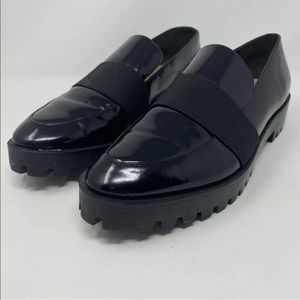 Via Spiga Womens 10 M Loafer Shoes Black Patent Leather Slip On Lug Sole